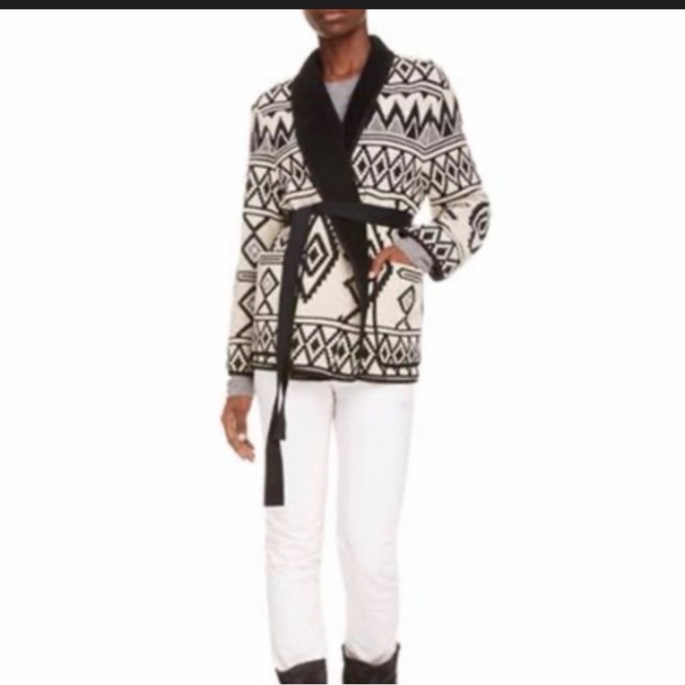 Isabel Marant Black and Cream Geometric Knit Cardigan